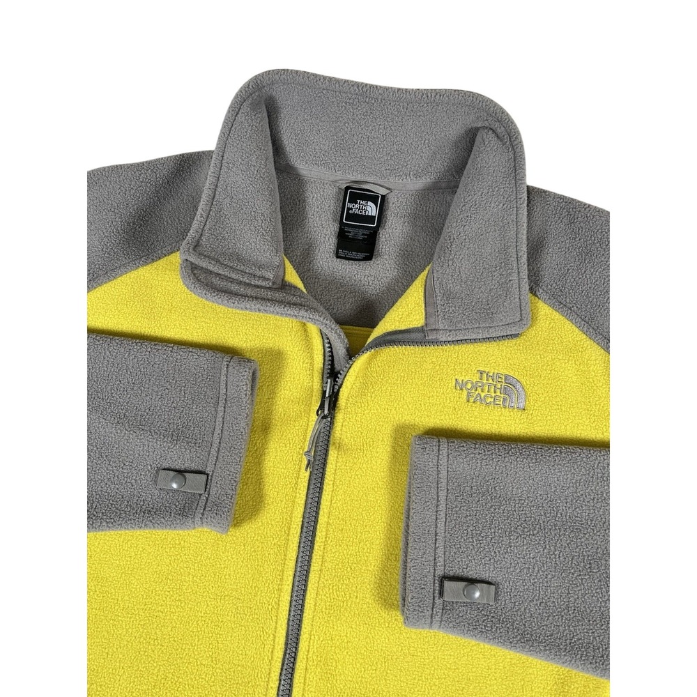 The North Face Flash Dry Gray Yellow Color Block Full Zip Fleece Jacket Men's Lg